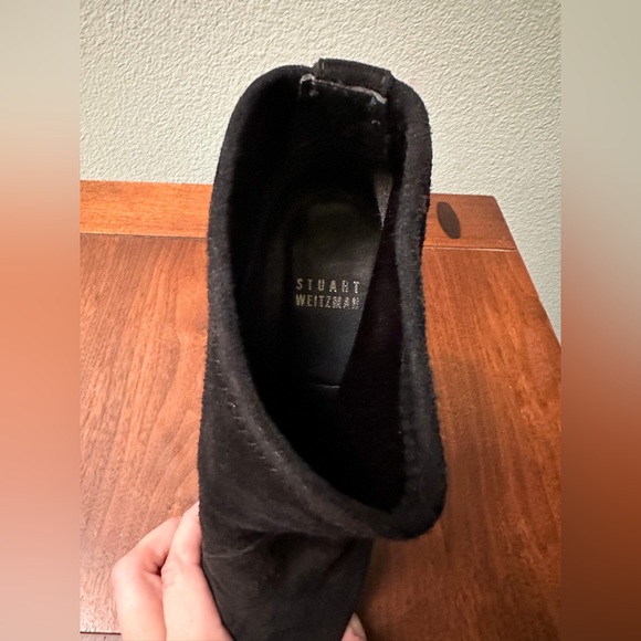 Stuart Weitzman Black Suede Stretch Boots Sock Booties Designer Heel Short Pull - Picture 4 of 15